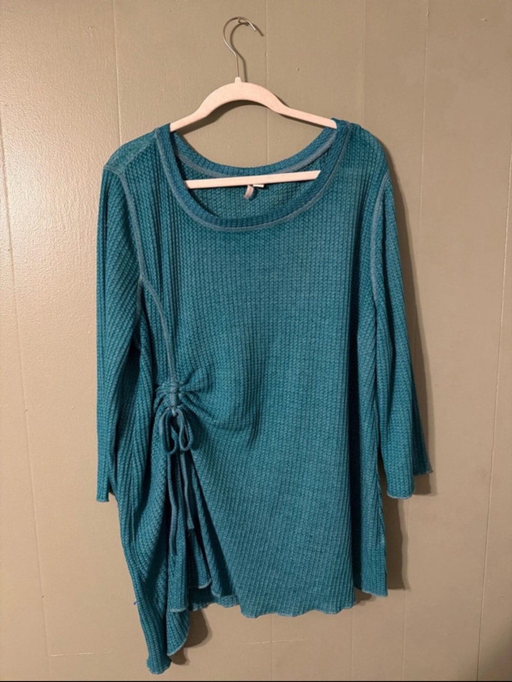 Cato Teal Side-Ruched Waffle Knit Tunic
